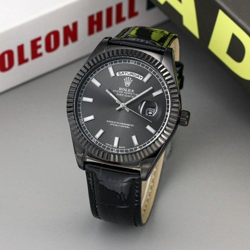 ROLEX LEATHER STRAP BLACK DAY DATE